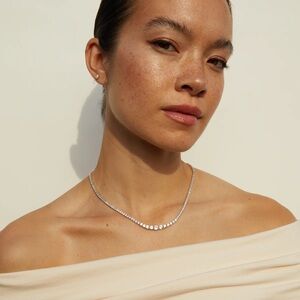 NEW AURATE White Sapphire Graduated Modern Tennis Necklace 16”